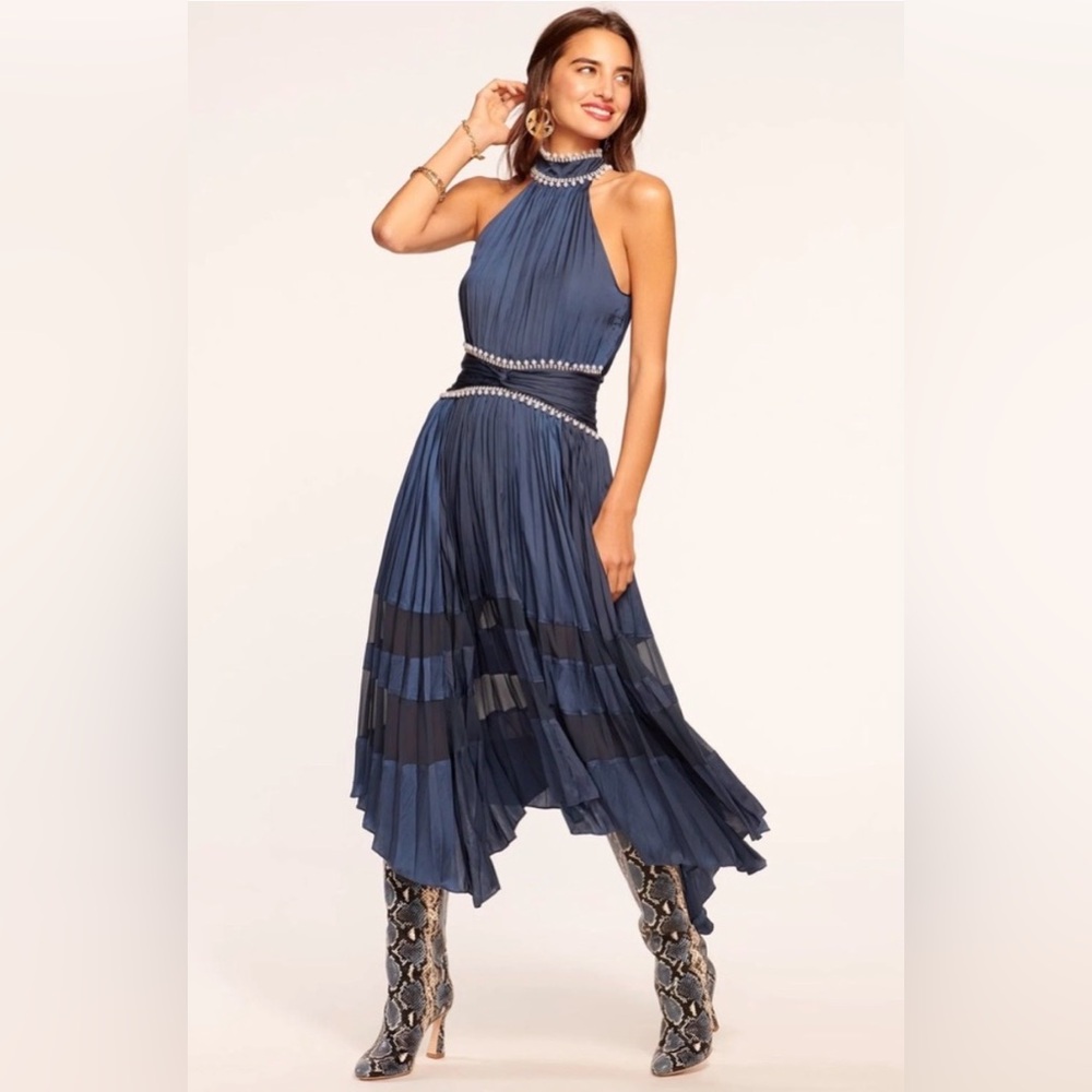 Ramy Brook Embellished Midi Dress In Navy NWT